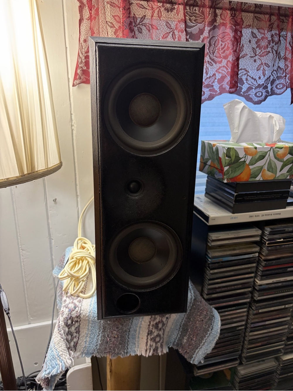 Compact Black Floor-Standing Speaker with Dual Drivers